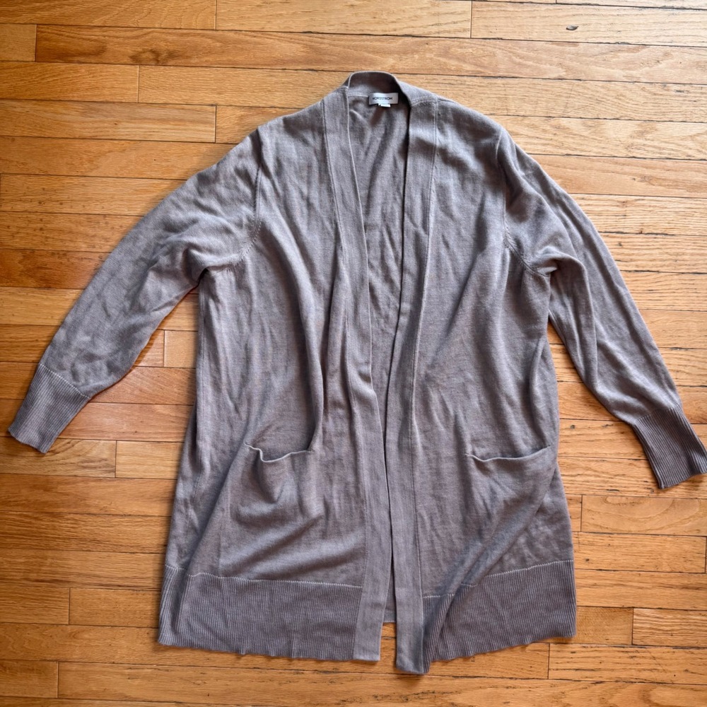 Nordstrom Women XXL Taupe Grey Merino Wool Blend Open Front Longline Cardigan